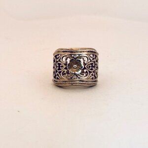 Vintage Sterling Silver 925 Floral Filigree Wide Band Ring Size 5.5 Estate